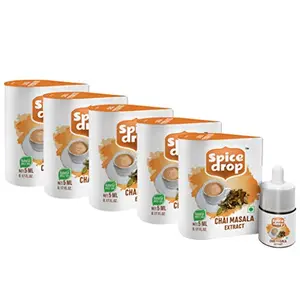 Chai Masala Extract | Tea Masala Drops |Authentic Indian Recipe| No preservative | 5 ml (Pack of 5 x 180 Drops)| 1 drop per cup of tea| 1 bottle makes 180 cups| Combo flavors 900 cups | 1 bottle of 5ml equal to 125 grams of powder