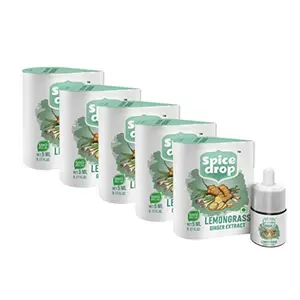 Lemongrass Ginger Natural Extract | for Tea Soups Shakes and Beverages | 5 ml ( Pack of 5 x 180 Drops)