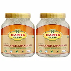 green Organic Desi Khand Khandsari 1.5Kg (750g x 2 Units) | Desi Natural Khand Chemical Free & Sulphurless Semi Crystal Sugar No Added Preservatives Colour Certified Organic
