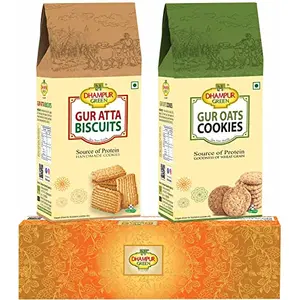 Speciality Cookies Biscuit Gift Pack Hamper - Jaggery Atta Cookies & Gur Oats Cookies Bakery Biscuit without Sugar Sugar Free Natural Jaggery Gur Cookies Diwali Gift Box Hampers 400grams