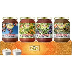 Speciality Mixed Fruit Jam Gift Box - Apple Spread Apricot Jam Plum Jam & Kiwi Spread(300g each) Natural Himalayan Mixed Fruits Jam Spread No Chemical Sugar Preservatives Diwali Gift Pack 1.2Kg