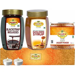 Speciality Blackstrap Molasses & Golden Syrup (500g each) and Organic Jaggery Powder(250g) Diwali Gift Box Hamper for Family Friends No Chemical Sugar Free No Sulphur and Added Preservatives 1.25Kg