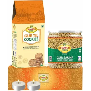 Speciality Cookies Biscuit Gift Box Hampers - Til Jaggery Gur Cookies and Gur Saunf No Chemical Sugar Sulphur and Added Preservatives Diwali Gift Box Hampers for Family Friends Kids 450 grams
