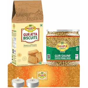 Speciality Cookies Gur Saunf Biscuit Gift Box Hampers - Atta Jaggery Gur Cookies and Gur Saunf No Chemical Sugar Free No Sulphur and Added Preservatives Diwali Gift Hamper for Family Kids Friends 450 grams