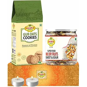 Speciality Dry Fruits Cookies Gift Box Hampers - Mixed Dry Fruits Superfood Trail Mix and Oats Jaggery Gur Cookies No Chemical Sugar Free No Sulphur and Added Preservatives Diwali Gift Box Hampers for Family Friends 450 grams