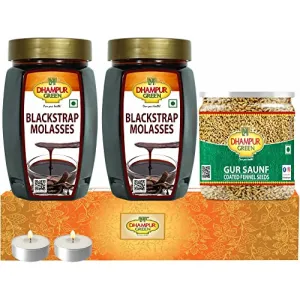 Speciality Blackstrap Molasses Pack of 2 and Gur Saunf Diwali Gift Box Hampers No Chemical Sugar Free No Sulphur and Added Preservatives 1.25Kg