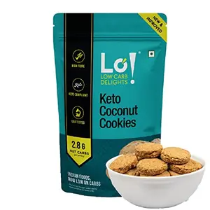 Lo! Low Carb Delights - Coconut Keto Sugar Free Cookies (100g) | Stevia Sweetened | Zero Added Sugar | Only 2.8g Net Carb | Keto Snacks for Diet | Superfood Low Carb Snack | Snacks for Healthy Eating