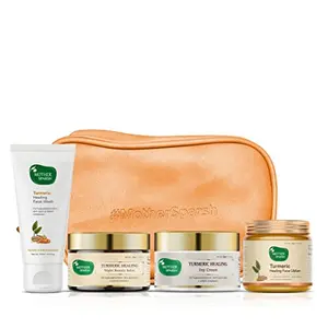 Mother Sparsh Turmeric Healing Kit for Dark Spot & Pigmentation (Ubtan 75gm + Face Wash 100ml + Day Cream 40gm + Night Beauty Balm 40gm) Natural Ingredients for All Skin Types