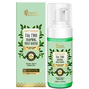 Oriental Botanics Australian Tea Tree Foaming Face Wash 120 ml | Infused withTea Tree to Fight Acne-prone and Oily Skin | Cruelty Free & Vegan | Paraben Free
