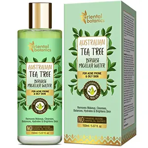 Oriental Botanics Australian Tea Tree Bi-Phase Micellar Water 150 ml | Infused withTea Tree | Removes Dirt Makeup & Fights Acne | Cruelty Free & Vegan | Paraben Free