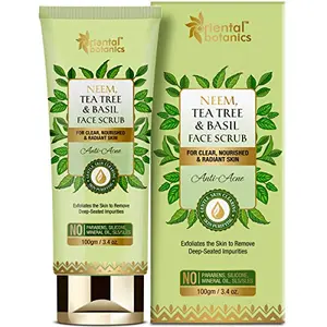 Oriental Botanics Neem Tea Tree and Basil Anti Acne Face Scrub 100 g with Neem Tea Tree & Basil for Acne-free & Clear Skin | Cruelty Free & Vegan | Paraben Free