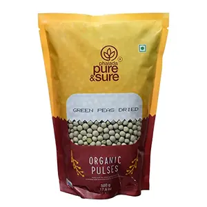 Pure & Sure Organic Green Peas Dry | Healthy & Wholesome Organic Pulses | Rich in Fiber High Protein No Preservatives | 500gm