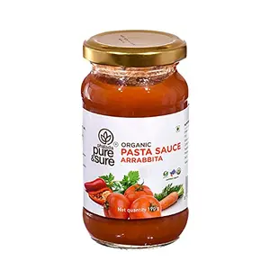 Pure & Sure Organic Pasta Sauce | Gluten-Free Arrabbiata Sauce | Fresh Tomato PurÃ©e | 100% Vegetarian Organic Sauce | 190 gms.