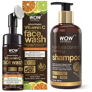 WOW Skin Science Brightening Vitamin C Face Wash - No Parabens Sulphate Silicones & Color (100mL) & WOW Skin Science Ubtan Face Wash with Chickpea Flour Turmeric Saffron Almond Extract Rose Water