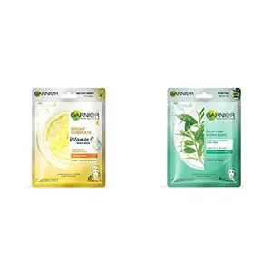 Garnier Skin Naturals Light Complete Face Serum Sheet Mask (Yellow) 30g And Garnier Skin Naturals Green Tea Face Serum Sheet Mask (Green) 32g