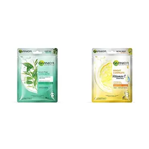 Garnier Skin Naturals Green Tea Face Serum Sheet Mask (Green) 32g And Garnier Skin Naturals Light Complete Face Serum Sheet Mask (Yellow) 30g