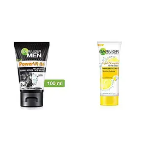 Garnier Men Power White Anti-Pollution Double Action Facewash 100gm And Garnier Skin Naturals Light Complete Facewash 100g