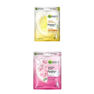 Garnier Skin Naturals Light Complete Face Serum Sheet Mask (Yellow) 30g And Garnier Skin Naturals Sakura White Face Serum Sheet Mask (Pink) 32g