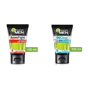 Garnier Men Acno Fight Anti-Pimple Facewash 100gm And Garnier Men Oil Clear Clay D-Tox Deep Cleansing Icy Face Wash 100gm