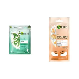 Garnier Skin Naturals Green Tea Face Serum Sheet Mask 32g & Hydra Bomb Eye Serum Mask (Orange) 6g