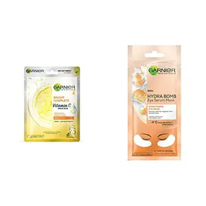 Garnier Skin Naturals Light Complete Face Serum Sheet Mask (Yellow) 30g & Garnier Hydra Bomb Eye Serum Mask Orange 6 g