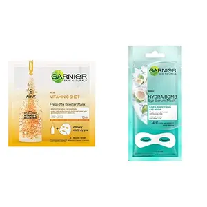 Garnier Skin Naturals Fresh Mix Vitamin C Face Serum Sheet Mask (Orange) 33 g & Garnier Hydra Bomb Eye Serum Mask Coconut Water 6 g