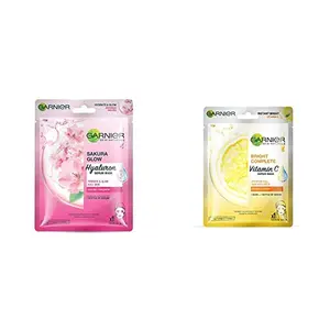 Garnier Skin Naturals Sakura White Face Serum Sheet Mask (Pink) 32g and Skin Naturals Light Complete Face Serum Sheet Mask (Yellow) 30g
