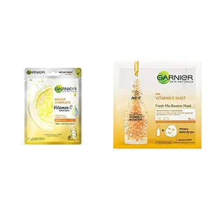 Garnier Skin Naturals Light Complete Face Serum Sheet Mask Yellow 30g & Garnier Skin Naturals Fresh Mix Vitamin C Face Serum Sheet Mask (Orange 33 g)