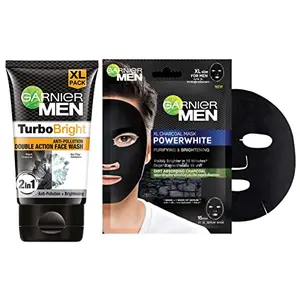 Garnier Men Detox Kit: Garnier Men Turbo Bright Charcoal Brightening Facewash 150gm + Charcoal Mask