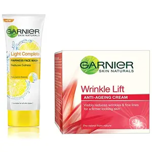 Garnier Skin Naturals Light Complete Facewash 100g and Garnier Skin Naturals Wrinkle Lift Anti Ageing Cream 18g