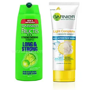 Garnier Fructis Long and Strong Strengthening Shampoo 340ml And Garnier Skin Naturals Light Complete Duo Action Facewash 100g
