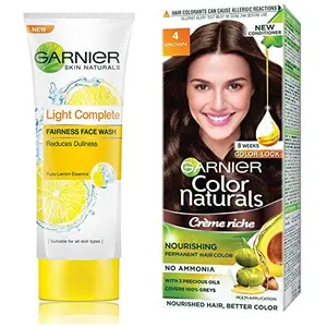 Garnier Skin Naturals Light Complete Facewash 100g and Garnier Color Naturals CrâÂ®me hair color Shade 4 Brown 70ml + 60g