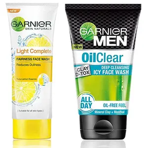 Garnier Skin Naturals Light Complete Facewash 100g and Garnier Men Oil Clear Clay D-Tox Deep Cleansing Icy Face Wash 100gm