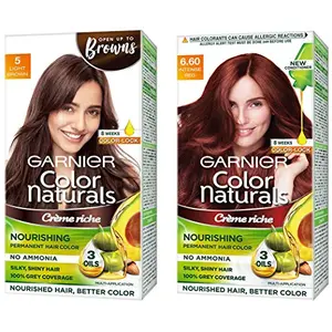 Garnier Color Naturals CrâÂ®me hair color Shade 5 Light Brown 70ml + 60g & Garnier Color Naturals CrâÂ®me hair color Shade 6.60 Intense Red 70ml + 60g