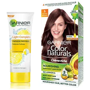 Garnier Skin Naturals Light Complete Facewash 100g and Garnier Color Naturals CrâÂ®me hair color Shade 5 Light Brown 70ml + 60g