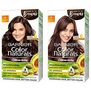 Garnier Color Naturals Creme Hair Color Shade 4 Brown & Color Naturals Creme Hair Color Shade 5 Light Brown 70ml + 60g