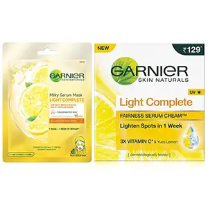 Garnier Skin Naturals Light Complete Face Serum Sheet Mask (Yellow) 30G And Garnier Skin Naturals Light Complete Serum Cream 45G