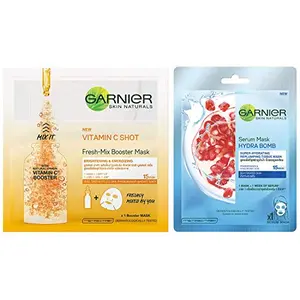 Garnier Skin Naturals Fresh Mix Vitamin C Face Serum Sheet Mask Orange 33 g & Garnier Skin Naturals Hydra Bomb Face Serum Sheet Mask (Blue 32g)