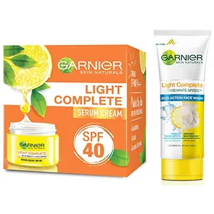 Garnier Skin Naturals Light Complete Duo Action Facewash 100g & Garnier Skin Natural Light Complete White Speed Fairness Serum Cream 40g