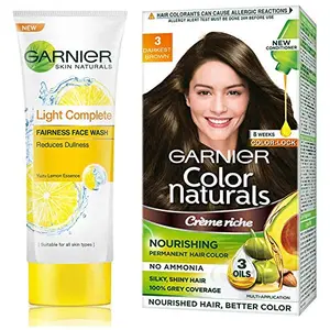 Garnier Skin Naturals Light Complete Facewash 100g and Garnier Color Naturals CrâÂ®me hair color Shade 3 Darkest Brown 70ml + 60g