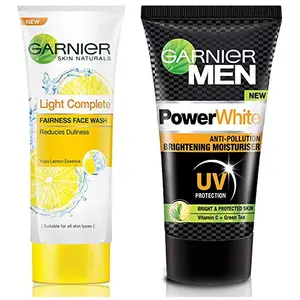 Garnier Skin Naturals Light Complete Facewash 100g and Garnier Men Power White Anti-Pollution Brightening Moisturiser40g