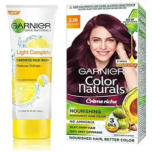 Garnier Skin Naturals Light Complete Facewash 100g and Garnier Color Naturals CrâÂ®me hair color Shade 3.16 Burgundy 70ml + 60g