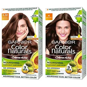 Garnier Color Naturals Cr¨me hair color Shade 5.32 Caramel Brown 70ml + 60g And Garnier Color Naturals Cr¨me hair color Shade 4 Brown 70ml + 60g