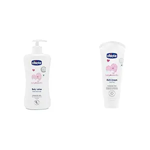 Chicco Baby Moments Body Lotion to Moisturize Baby's Soft Skin Deep Nourishment Non-Sticky Formula Dermatologically Tested Paraben and Mineral Oil Free (500 ml) & Chicco Rich Cream 50ml