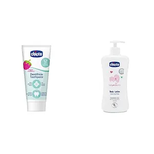 Chicco Toothpaste Strawberry Flavour For 12M+ Baby Fluoride Free Preservative Free (50 Ml)&Baby Moments Body Lotion For Deep Nourishment Dermatologically Tested Paraben And Mineral O