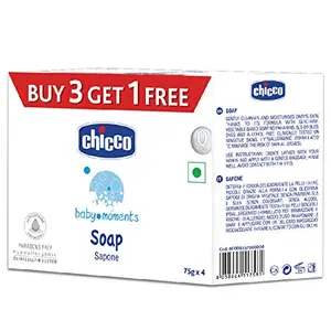 Chicco Baby Moments Soap Moisturising and Nourishing 0m+ Dermatologically tested Paraben free (Pack of 4 75 g per pack)