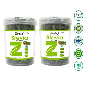 Zindagi Stevia Dry Leaves - Natural Stevia Leaf - Sugar-Free Stevia Sweetener (100 gm) Pack of 2