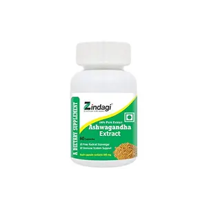 Zindagi Pure Ashwagandha Extract Cap.. - Ayurvedic Herbal Supplement - Sugar Free Immunity Booster Powder (60 Cap..)