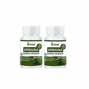 Zindagi Spirulina Extract Cap.. 500mg - Nutrition Rich Super Food Supplement - 60cap (Pack of 2)