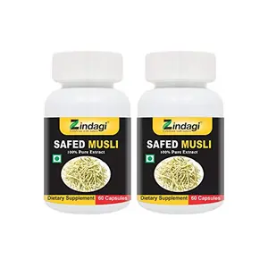 Zindagi Safed Musli Pure Extract Cap.. - Improves Strength & Stamina - 60 Cap.. (Pack of 2)